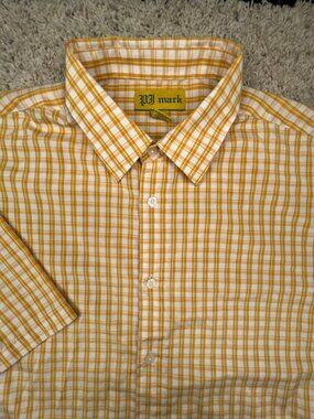 PJ Mark Men's Yellow White Plaid Short Sleeve Button Up Shirt Size 2XL
